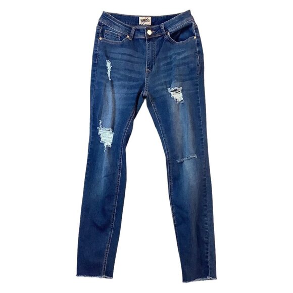 Denim Blvd Juniors Size 5 Blue Denim Distressed Skinny Jeans - Picture 1 of 8